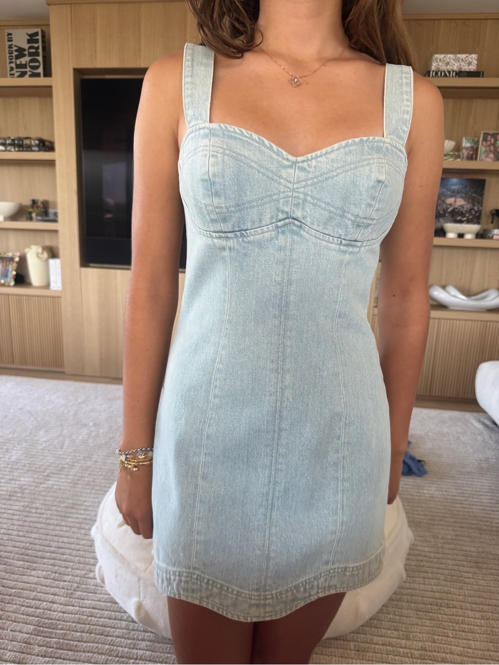GRLFRND Light Blue Denim Bustier Mini Dress
